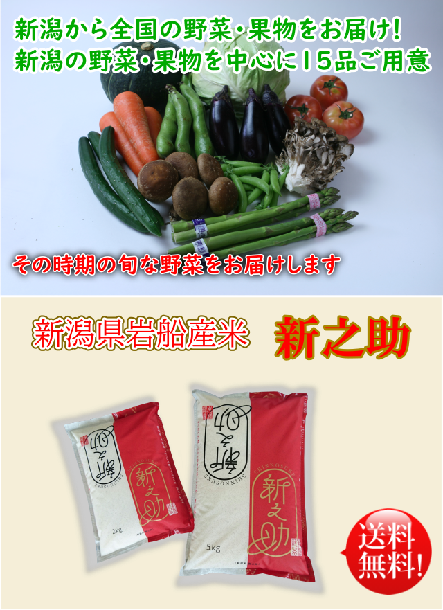 今が旬な野菜 果物15品と新之助セット 新潟産を中心に全国の定番旬野菜をお届け