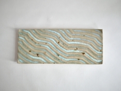 平岡仁　灰釉波紋長方皿L