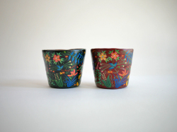 山内泰次　麻糸乾漆フリーカップ　四季草花
