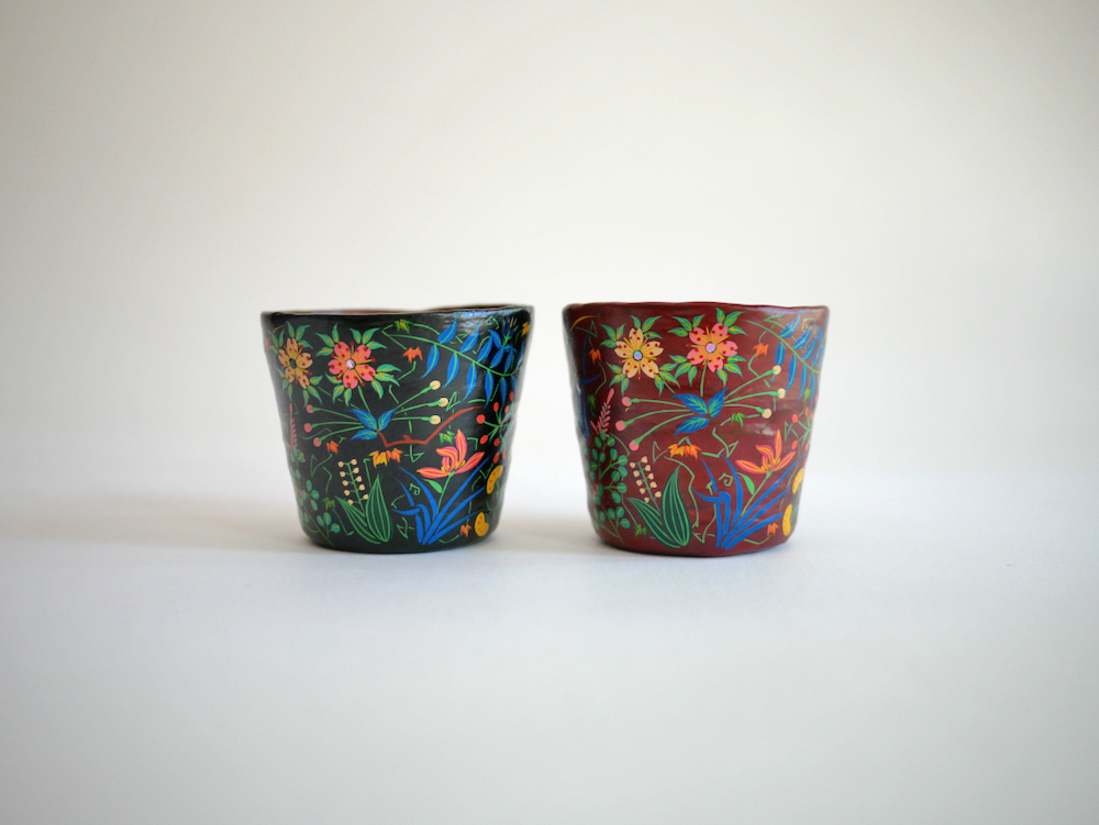 山内泰次　麻糸乾漆フリーカップ　四季草花