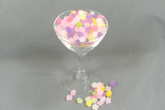 クリスタル春の花園金平糖/小綸(1kg)美形、暖系色のミックス小粒金平糖♪ クリスタル春の花園金平糖グラスディスプレイ