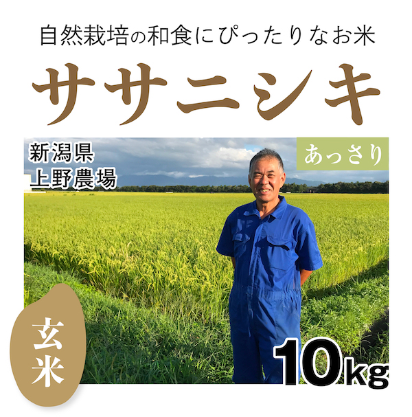 玄米10kg 自然栽培のササニシキ 新潟県 上野農場