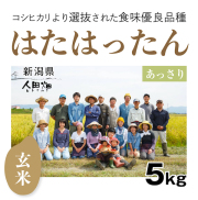 【自然栽培のお米/令和7年産】玄米5kg  はたはったん　新潟県　人田畑　自然栽培 お米 宅配 無施肥 