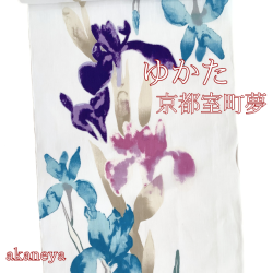 浴衣　ゆかた　反物　綿　麻　花菖蒲　杜若系統　アイリス