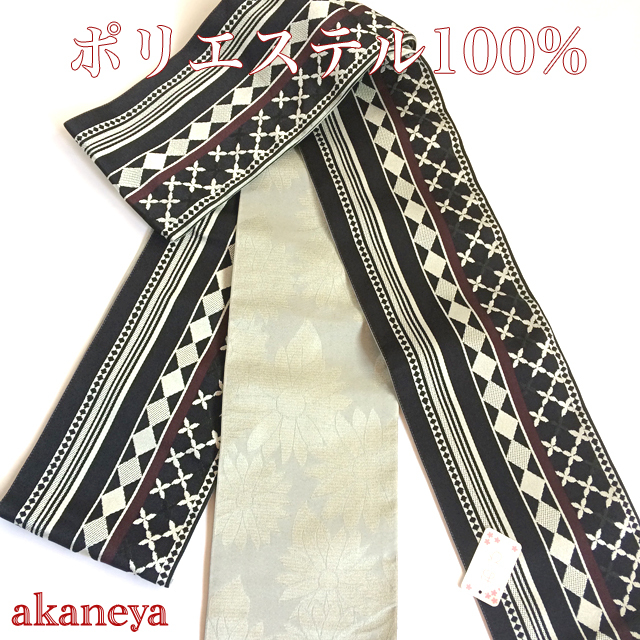 ✨新品✨リバーシブル帯！ 花柄シルバーグレー半幅帯