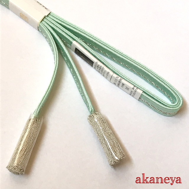帯締め 〆 明るい水色に銀糸 水撚り房 2867