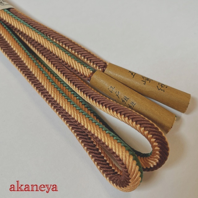 帯締め（帯〆） 小紋 街着用 五嶋紐 茶色 山吹茶 緑 3274-020 送料がお