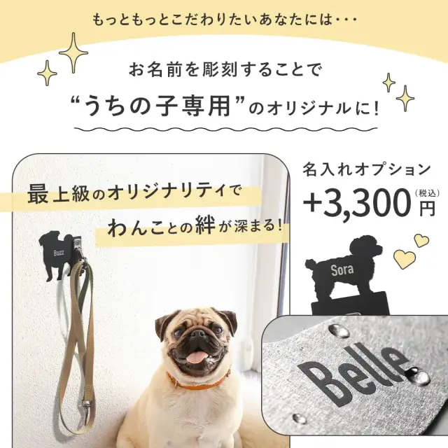 リードフック 犬 ステンレス 名前の彫刻対応