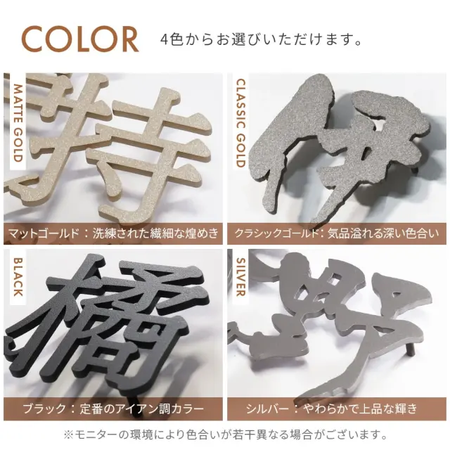 漢字+英字の一体型ステンレス表札のカラー