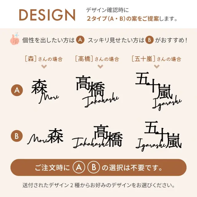 漢字+英字の一体型ステンレス表札のデザイン