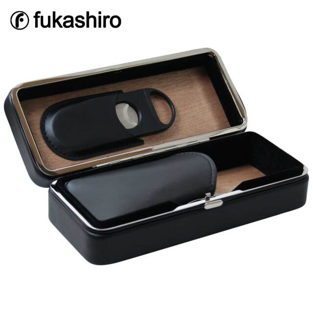 フカシロ PR シガーケース LCFC/BLK(3本用) シガーカッター付き