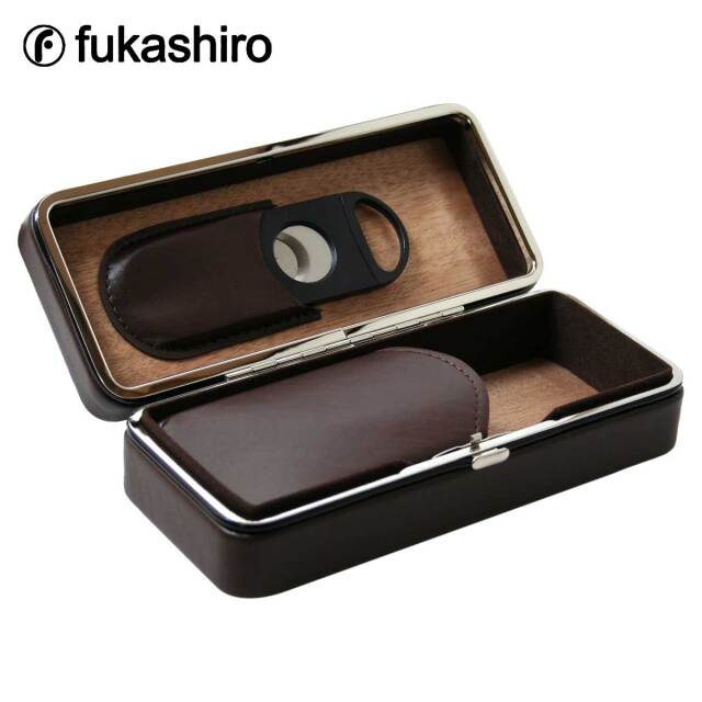 フカシロ PR シガーケース LCFC/BRN(3本用) シガーカッター付き