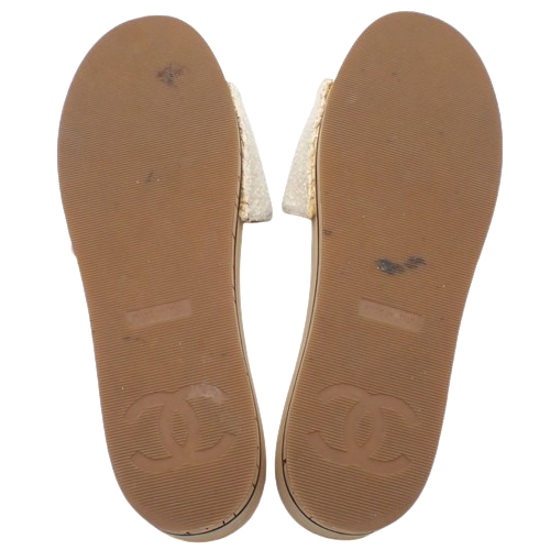 美品 CHANEL シャネル ツイード リボン ココマーク ミュール 21.5 CHANEL(シャネル) ココマーク ツイード コルク サンダル