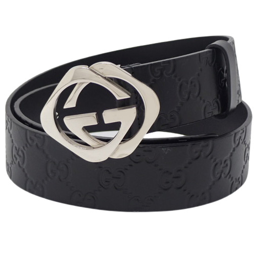 GUCCI(グッチ) グッチシマ/シグネチャー インターロッキングG バックル ベルト ベルト ファッション小物 服飾小物 アパレル 85・34 グッチシマレザー ブラック黒 シルバー金具 182320 メンズ 40802011023【中古】【アラモード】