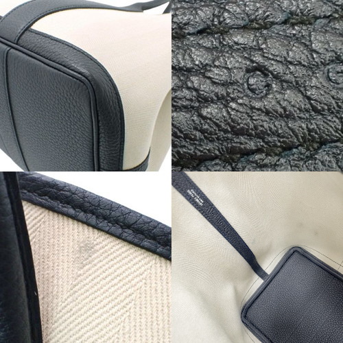HERMES(エルメス) ガーデンパーティPM トートバッグ ハンドバッグ トワルシェブロン ネゴンダ パラジウム金具 アイボリー ネイビー紺 シルバー金具 C刻印 ユニセックス 40802022029【中古】【アラモード】☆