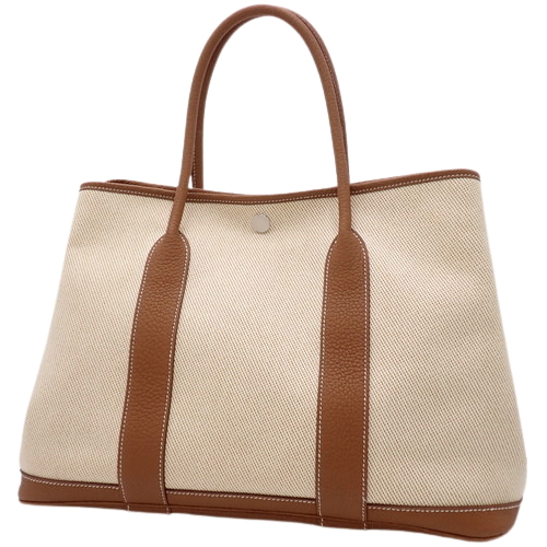 HERMES(エルメス) ガーデンパーティPM トートバッグ 手持ちかばん ハンドバッグ トワルアッシュ ネゴンダ パラジウム金具 ゴールド ベージュ ブラウン茶 シルバー金具 Z刻印 レディース 40802029443【中古】【アラモード】