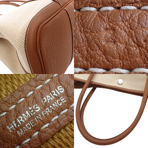 HERMES(エルメス) ガーデンパーティPM トートバッグ 手持ちかばん ハンドバッグ トワルアッシュ ネゴンダ パラジウム金具 ゴールド ベージュ ブラウン茶 シルバー金具 Z刻印 レディース 40802029443【中古】【アラモード】