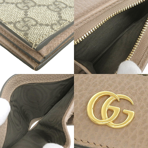 GUCCI グッチ GGマーモント 二つ折り財布 ベージュ ゴールド金具 GUCCI グッチ GGマーモント 二つ折り財布 ベージュ ゴールド金具