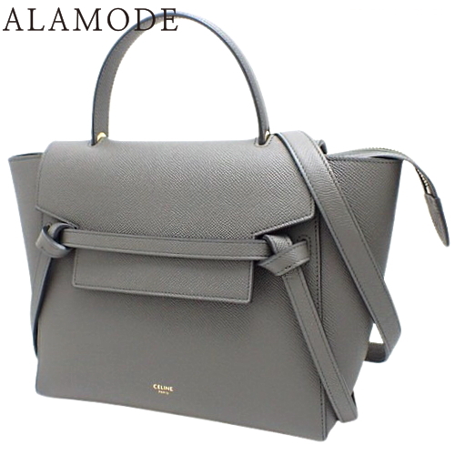 CELINE(セリーヌ) ベルトバッグ マイクロ ハンドバッグ 2WAY ショルダー 肩掛け 斜め掛け ワンハンドル グレインカーフレザー グレー ゴールド金具 189153ZVA.10DC(2025年1月現在現行品) レディース 40802126396【中古】【アラモード】 アラモード