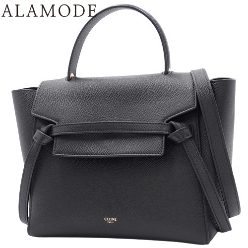 CELINE(セリーヌ) マイクロ ベルトバッグ ハンドバッグ 2WAY ショルダー 肩掛け 斜め掛け ワンハンドル グレインドカーフスキン ブラック黒 マットゴールド金具 189153ZVA.38NO レディース 40802133935【中古】【アラモード】 アラモード