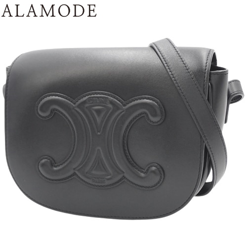 CELINE(セリーヌ) フォルコ キュイル トリオンフ ショルダーバッグ 肩掛け 斜め掛け スムースカーフスキン ブラック黒 ゴールド金具 198263DU3.38NO レディース 40802134098【中古】【アラモード】 アラモード