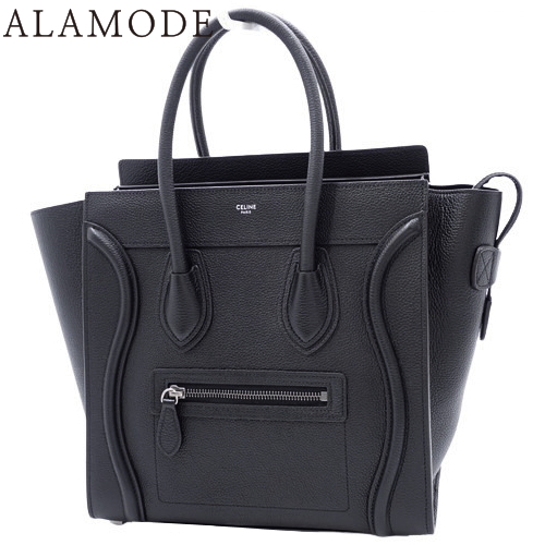 CELINE(セリーヌ) ラゲージ マイクロショッパー ハンドバッグ トートバッグ 新ロゴ ドラムドカーフスキン ブラック黒 マットシルバー金具 189793DRU.38NO. レディース 40802134950【中古】【アラモード】 アラモード