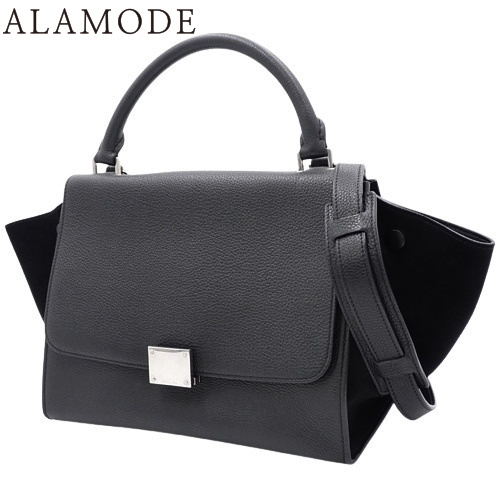 CELINE(セリーヌ) トラペーズ ハンドバッグ 2way ショルダーバッグ 肩掛け カーフ スウェード/スエード ブラック黒 シルバー金具 レディース 40802135973【中古】【アラモード】 アラモード