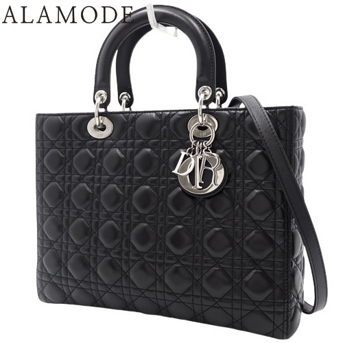 ♡ラムスキン♡レディーディオール ハンドバッグ ブラック カナージュ Lady Dior ディオール レディディオール ミディアム