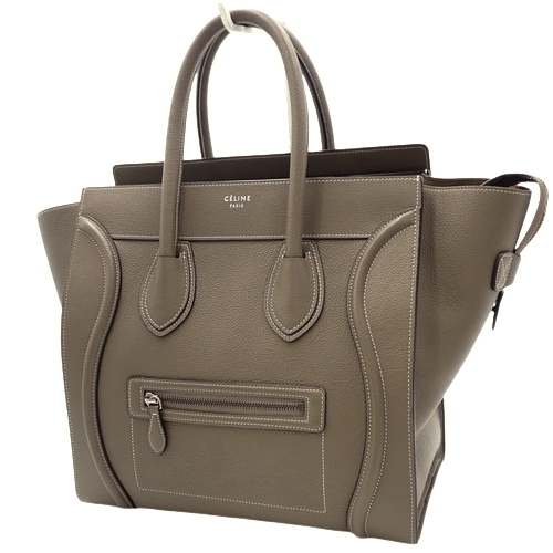 CELINE(セリーヌ) ラゲージ ミニショッパー ハンドバッグ トートバッグ 旧ロゴ ドラムドカーフスキン グレージュ シルバー金具 レディース 40802141144【中古】【アラモード】 アラモード