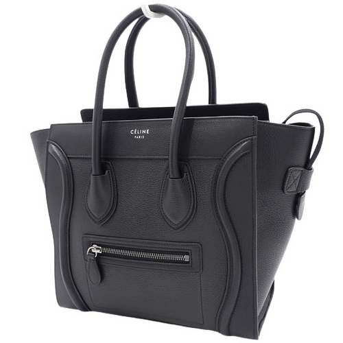 CELINE(セリーヌ) ラゲージ マイクロショッパー ハンドバッグ トートバッグ 旧ロゴ ドラムドカーフスキン ブラック黒 シルバー金具 167793DRU.38NO レディース 40802141145【中古】【アラモード】 アラモード