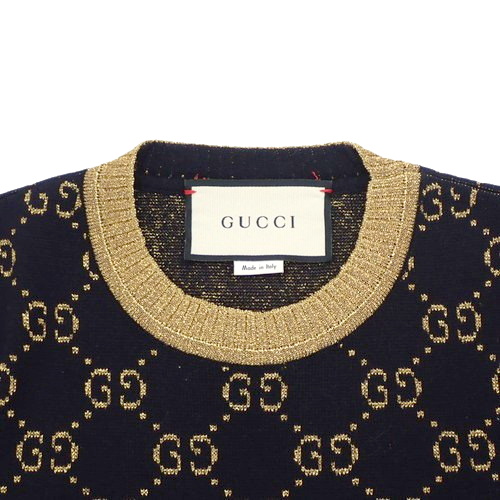 【限定価格】GUCCI ニット ggコットンラメファブリックニットトップス GGコットンラメ ファブリック トップスブルー/ゴールド コットン