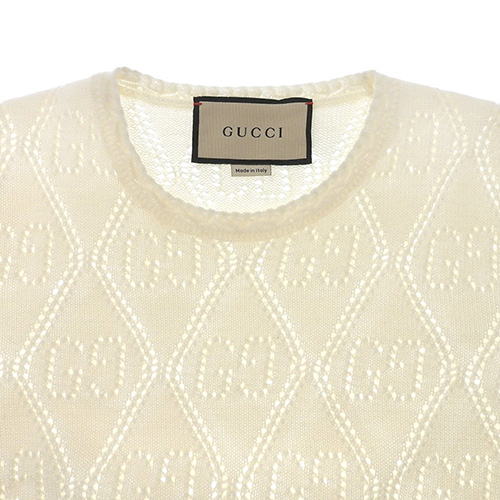 GUCCI(グッチ) GGロゴ 透かし編み ニット トップス アパレル ファッション 半袖 セーター S ウール アイボリー 40802142930【アラモード】 GUCCI(グッチ) GGロゴ 透かし編み ニット トップス アパレル