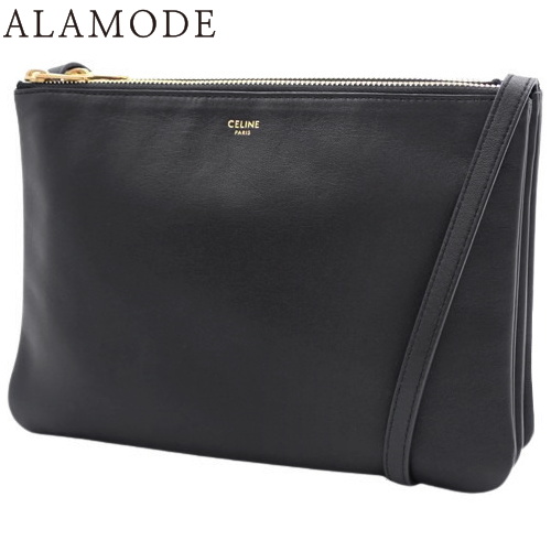 CELINE(セリーヌ) トリオ ラージ ショルダーバッグ 斜め掛け 肩掛け ポシェット ポーチ ラムスキン ブラック黒 ゴールド金具 レディース 40802143421【中古】【アラモード】 アラモード