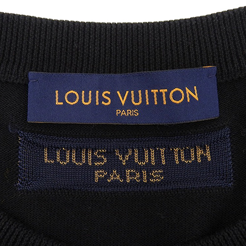 希少✨ ルイヴィトン 半袖ニット シルク レザーロゴ M ブルー LOUIS VUITTON(ルイ・ヴィトン) MAISON ロゴ 半袖ニット