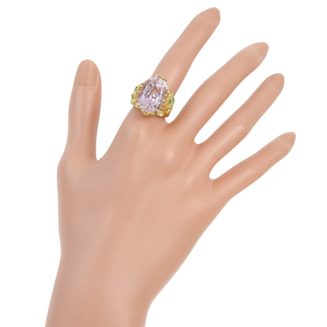 K18Pt900　天然 ダイヤモンドリング　D0.16ct　サイズ13.7号 Kunzite Pt900クンツァイト ダイヤモンドリング (NO.304818