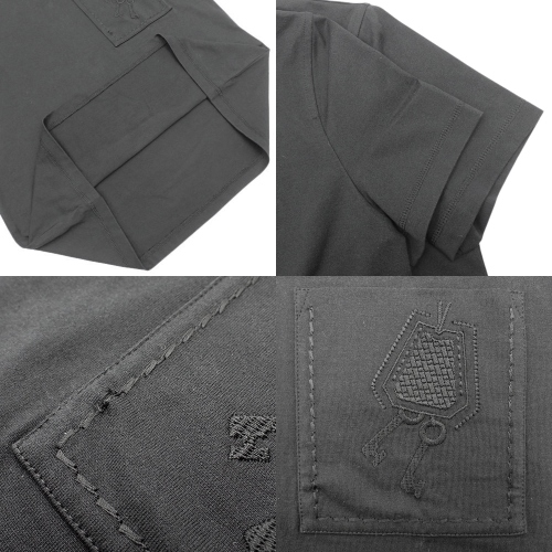 極美品　HERMES エルメス Tシャツ クロシェット刺繍 ポケット付き　半袖 HERMES(エルメス) クロシェット刺繍 胸ポケットTシャツ ブラック