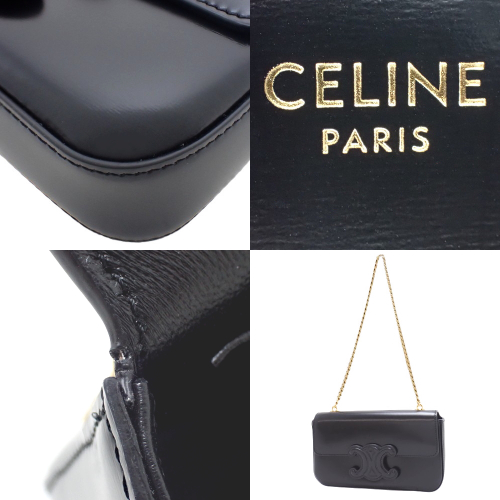 洗練された ショルダーバッグ CELINE ◆トリオンフ 黒 ★ カーフ CELINE(セリーヌ) キュイル トリオンフ チェーンショルダー