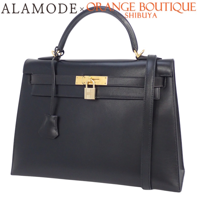 HERMES エルメス ケリー32,35空箱2個 HERMES(エルメス) ケリー32 (外縫い) ブラック黒 ボックスカーフ