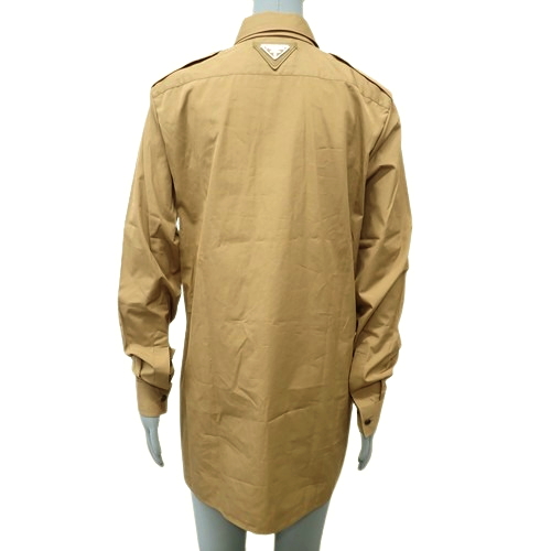 プラダ ネクタイ付き ロングシャツ 2023年 長袖 トライアングルロゴ ブラウス 36 コットン ベージュ 売れ筋商品|||レディース 40806000046【アラモード】 PRADA(プラダ) ネクタイ付き ロングシャツ トップス 2023年 長袖