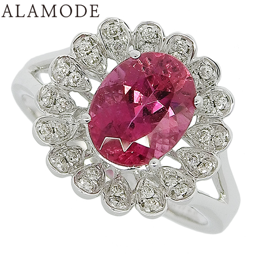 本物 トルマリン 0.73ct ダイヤモンド 0.14ct K18 PG リング