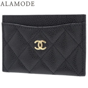 正規品CHANEL ラムスキン名刺入れ 美品 レザー クラシック フラップ カードケース/名刺入れ