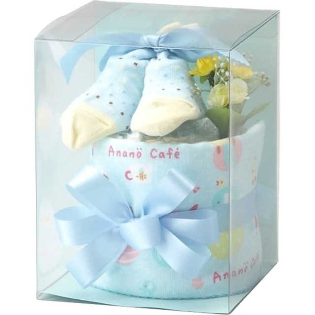 ラッピング無料 出産祝い プチおむつケーキ アナノカフェ 選べる２色 ピンク ブルー ギフトセット タオル かわいい ギフト プレゼントお返し 内祝 お祝い セット 出産 結婚 神戸 通販 人気