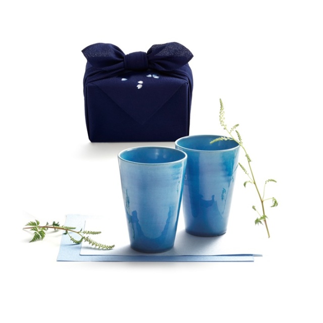 京都 きらら坂 信楽焼 海碧 (あお) フリーカップペア KL-1608 引出物