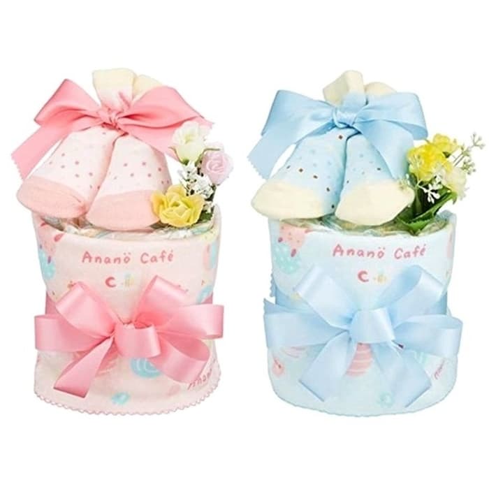 《ラッピング無料》 出産祝い プチおむつケーキ アナノカフェ 選べる２色（ピンク・ブルー）ギフトセット タオル かわいい ギフト プレゼントお返し 内祝 お祝い セット 出産 結婚 神戸 通販 人気