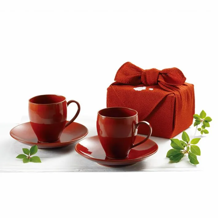 京都 きらら坂 清水焼 - 柿釉 (かきゆう) ペアコーヒー KL-1206 引出物 結婚 出産 新築 御祝 ギフト プレゼント 贈答品 贈り物 食器 和陶器 洋陶器 コーヒーカップ 人気 通販