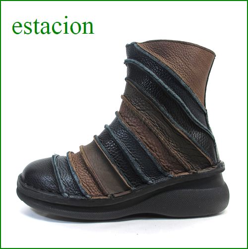 エスタシオン靴  estacion  et107bl　ブラックコンビ　【新・ソールで登場！！エスタシオン靴　 可愛いコンビカラ―の・・しましまブーツ】