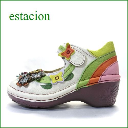エスタシオン靴  estacion  et138iv　アイボリー【可愛いお花がいっぱい・・ベルトに蝶々。。エスタシオン靴・・ヒールアップのワンストラップ】