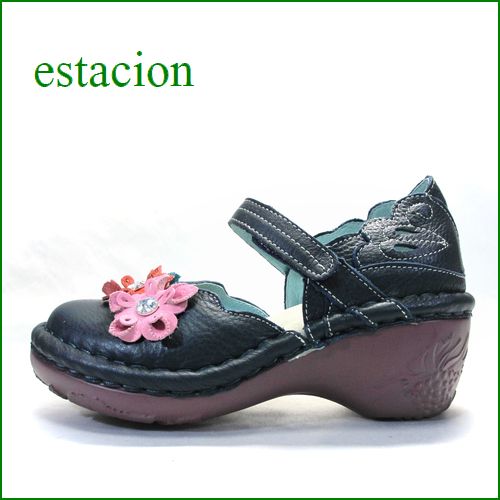 エスタシオン靴  estacion  et140nv　ネイビー　【ポイントはカカト！可愛いフラワーカット。。エスタシオン靴・・お花の ワンベルト】