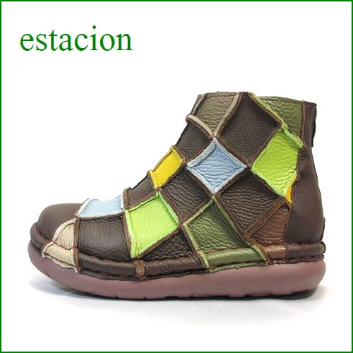 エスタシオン靴  estacion  et1451br　ブラウンマルチ　【フワッと感じるオザブ・クッション！ エスタシオン・・パッチワークのかわいいアンクル】