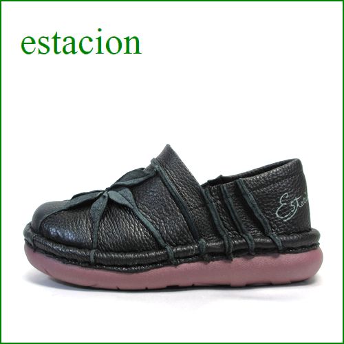 エスタシオン靴  estacion   et199bl　 ブラック　【可愛いお花が咲いている・・楽なふわふわクッション・エスタシオン靴　横幅広いスリッポン】